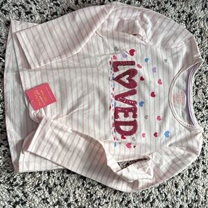 Isaac Mizrahi Pink Striped Shirt with Heart and Love Design